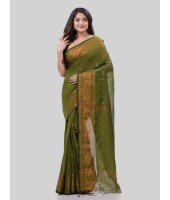 DESH BIDESH Women`s Bengal Cotton Silk Pure Handloom Cotton Saree Kohinoor Work With Blouse Piece(Green)